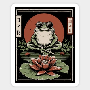 Cool Zen Frog with Aviators - Vintage Japanese Art Sticker